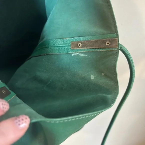 Anthropologie Green Faux Leather Tote Bag Large Shoulder Handbag Everyday Casual - Picture 6 of 9